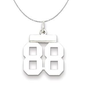 Silver, Athletic Collection Medium Polished Number 88 Necklace - 20 In